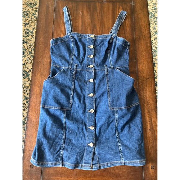 Divided Medium Wash Denim Sleeveless Button Front Mini Dress Women's Size Large - Picture 1 of 9
